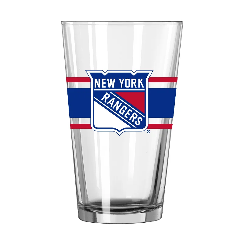 Team Mug With Temperature Control-New York Rangers 16oz Stripe Pint Glass