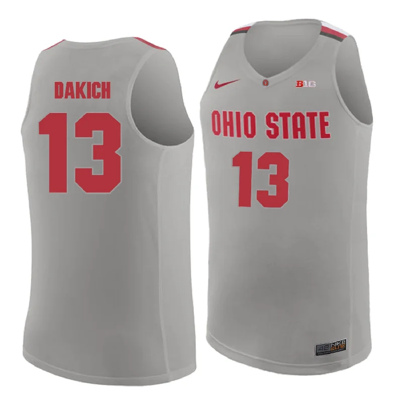 Basketball Jersey With Sports Graphic-Ohio State Buckeyes 13 Andrew Dakich Gray College Basketball Basketball Jersey