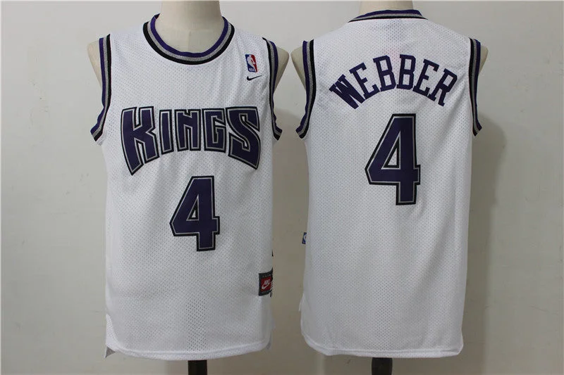 Basketball Jersey For University Teams-Kings 4 Chris Webber White Throwback Basketball Jersey