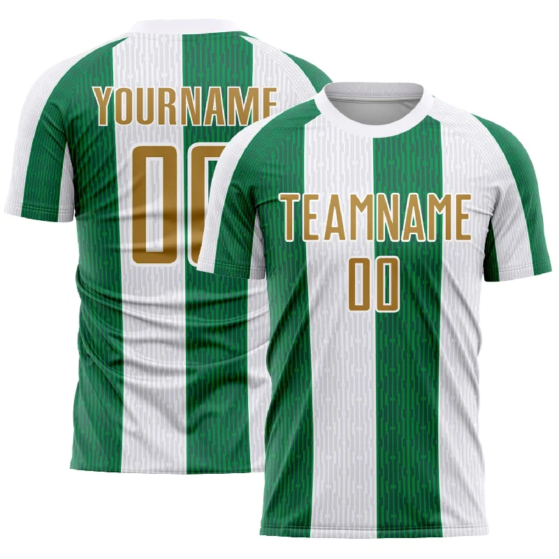 Football Jersey For Small Guys-Custom White Old Gold-Kelly Green Sublimation Soccer Uniform Jersey