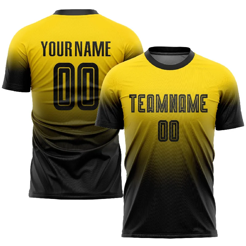 Football Jersey For Adults-Custom Gold Black Sublimation Fade Fashion Soccer Uniform Jersey