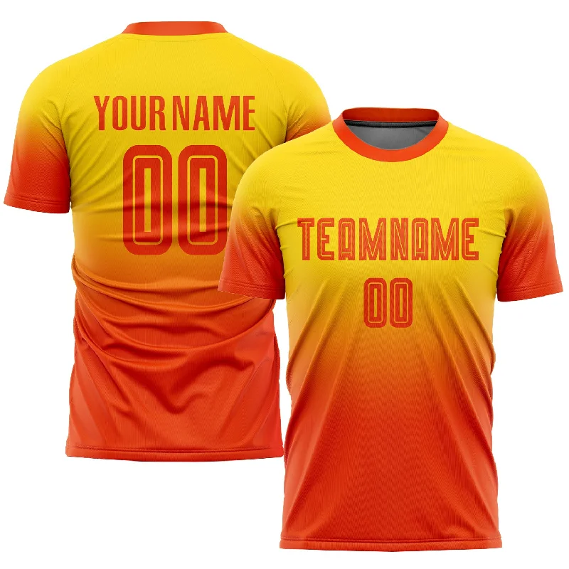 Football Jersey With Custom Text-Custom Gold Orange Sublimation Fade Fashion Soccer Uniform Jersey