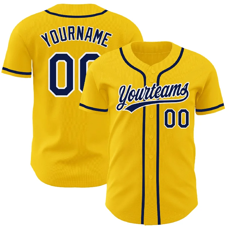 Football Jersey With Team Name-Basketball Jersey With Team Name-Baseball Jersey With Cloud Pattern-Custom Yellow Navy-White Authentic Baseball Jersey