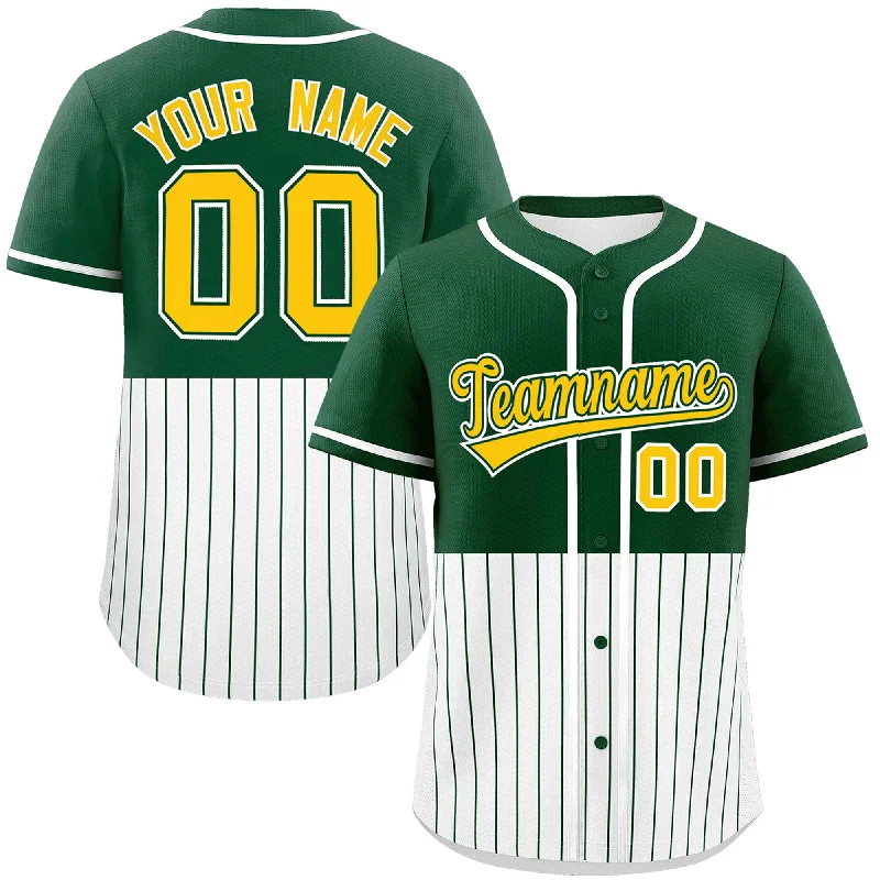 Short Sleeve Football Jersey-Short Sleeve Basketball Jersey-Long Sleeve Baseball Jersey-Custom Green White Personalized Half Stripe Design Authentic Baseball Jersey