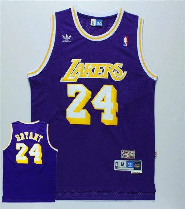 Customizable Basketball Jersey For Adults-Lakers 24 Bryant Purple Hardwood Classics Basketball Jersey