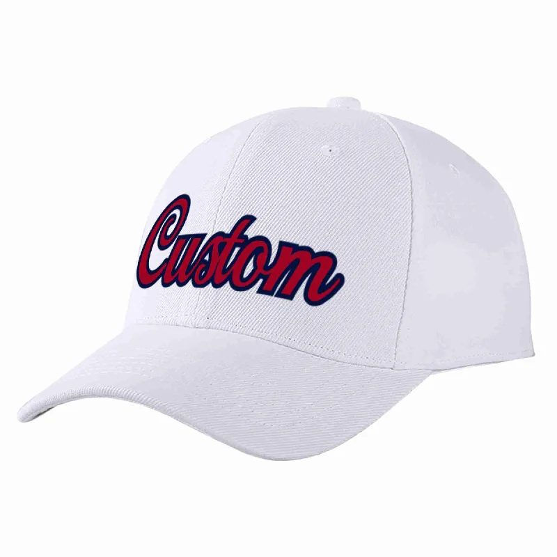 Cool Baseball Cap-Custom White Red-Navy Curved Eaves Sport Baseball Cap Design for Men/Women/Youth