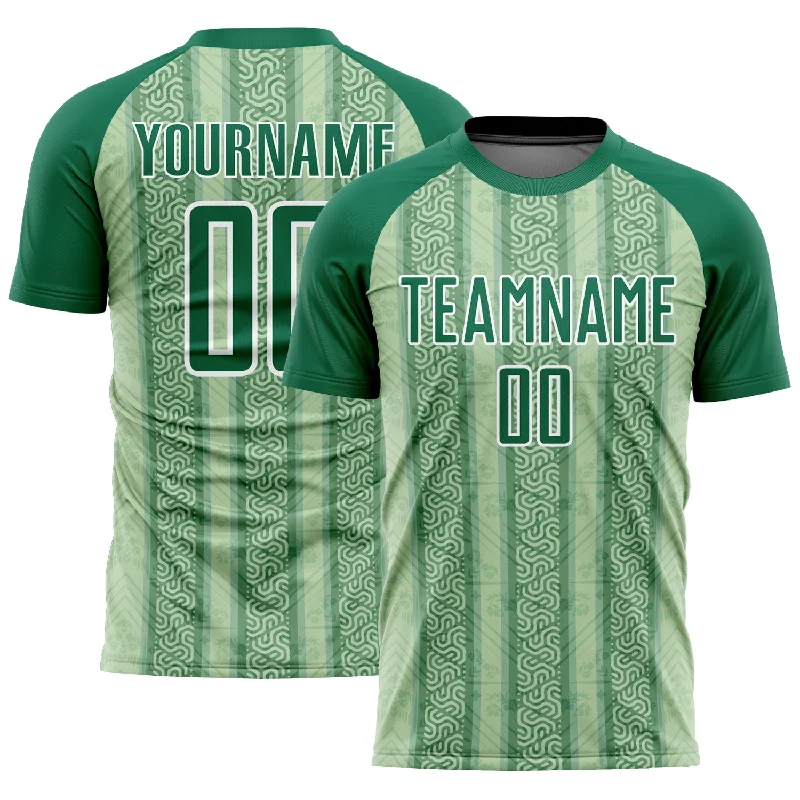 Football Jersey For Professional Leagues-Custom Kelly Green Pea Green-White Ethnic Stripes Sublimation Soccer Uniform Jersey