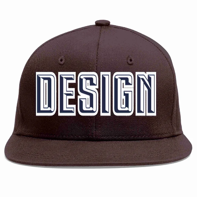 Camping Baseball Cap-Custom Brown Navy-White Flat Eaves Sport Baseball Cap Design for Men/Women/Youth