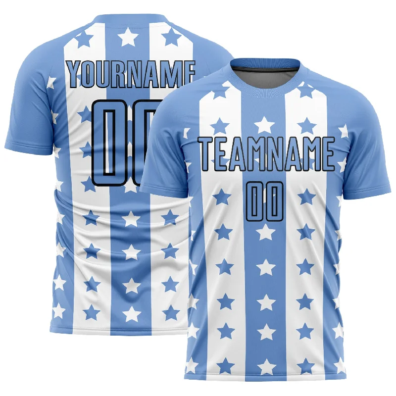 Football Jersey For Fan Support-Custom Light Blue Black-White Stars And Stripes Sublimation Soccer Uniform Jersey