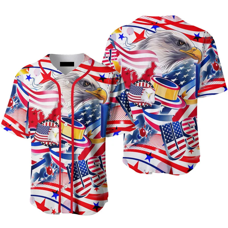 Football Jersey With Logo-Basketball Jersey With Logo-Baseball Jersey With Sublimation Print-Eagle American Flag 4th Of July Baseball Jersey, Idea Gift for Men