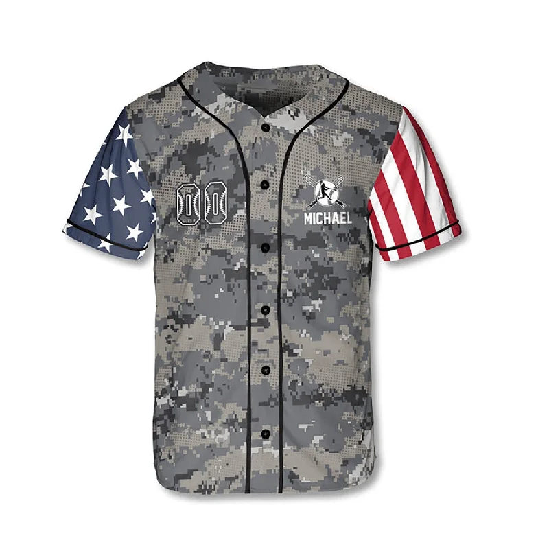 Football Jersey With Team Crest-Basketball Jersey With Team Crest-Baseball Jersey With Retro Font-Personalized Baseball American Camo Patriot 3D All Over Print Baseball Jersey Shirt