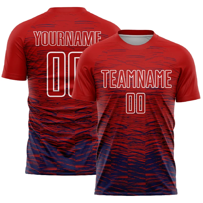 Football Jersey With Vintage Look-Custom Red Navy-White Line Sublimation Soccer Uniform Jersey