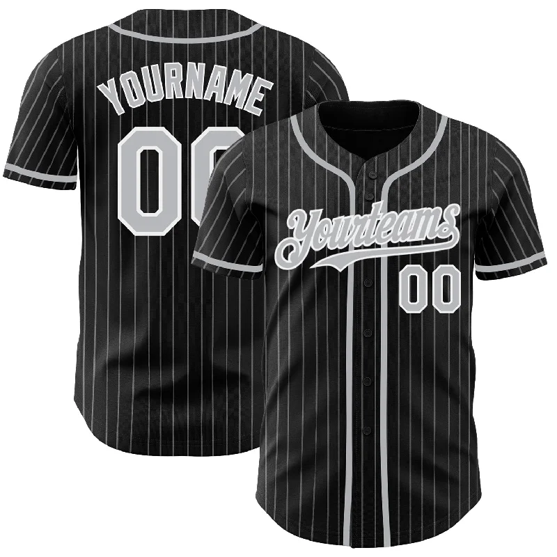 Women’s Football Jersey-Women’s Basketball Jersey-Hall of Fame Baseball Jersey-Custom Black Gray Pinstripe White Authentic Baseball Jersey