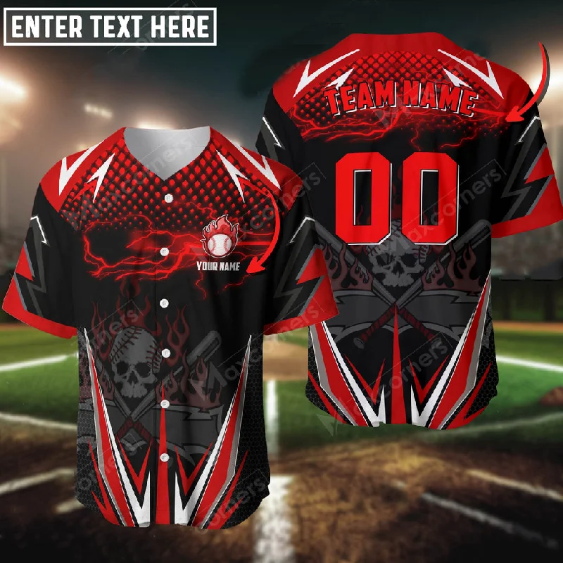 Stretchable Football Jersey-Stretchable Basketball Jersey-Heavyweight Baseball Jersey-Baseball Jersey Skull Multicolor Option Thunder Lights Custom 3D Shirt for Baseball Team Fan Players