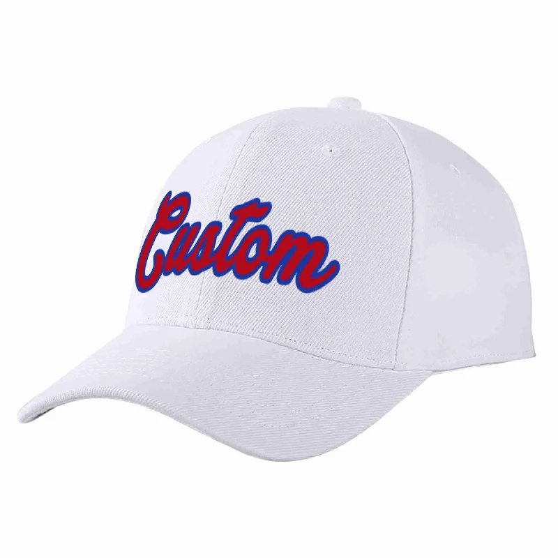 Adjustable Baseball Cap-Custom White Red-Royal Curved Eaves Sport Baseball Cap Design for Men/Women/Youth