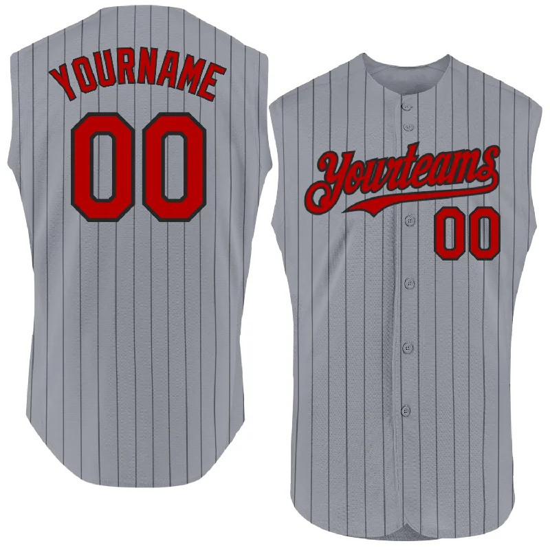 Football Jersey With Retro Team Colors-Basketball Jersey With City Team Design-Baseball Jersey With State Emblem-Custom Gray Black Pinstripe Red Authentic Sleeveless Baseball Jersey