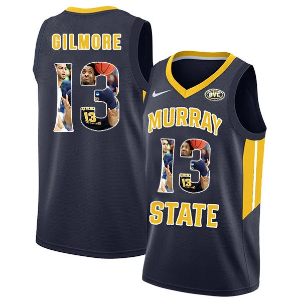 Basketball Jersey For Team-Murray State Racers 13 Devin Gilmore Navy Fashion College Basketball Basketball Jersey