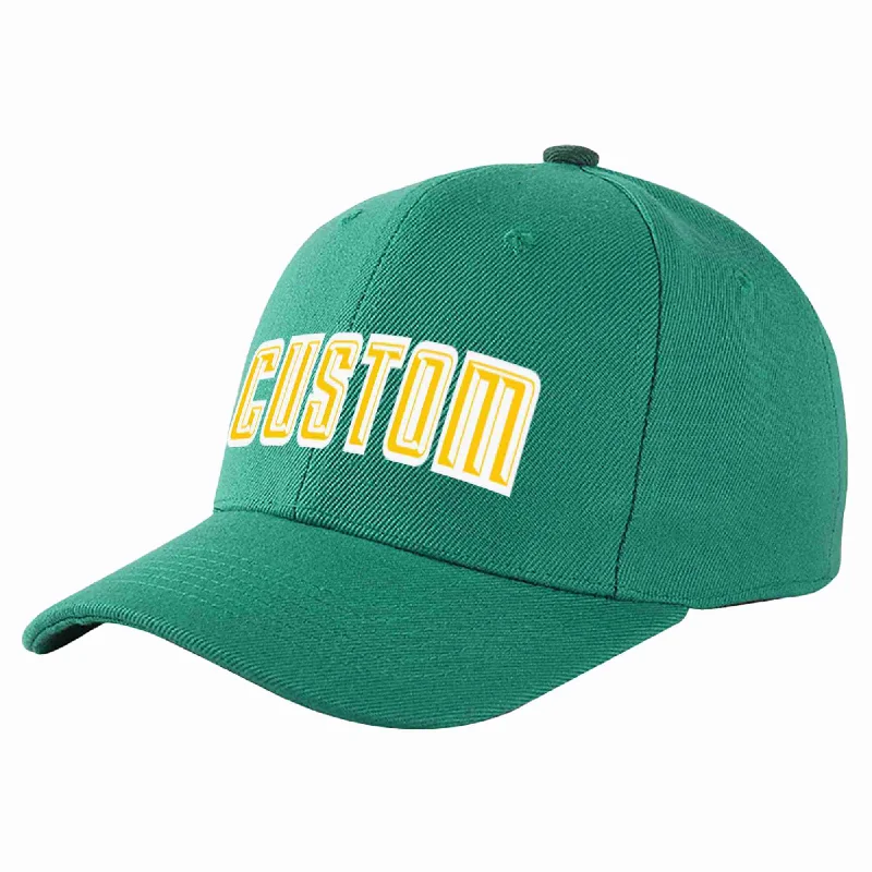 Moisture Wicking Baseball Cap-Custom Light Green Gold-White Curved Eaves Sport Baseball Cap Design for Men/Women/Youth