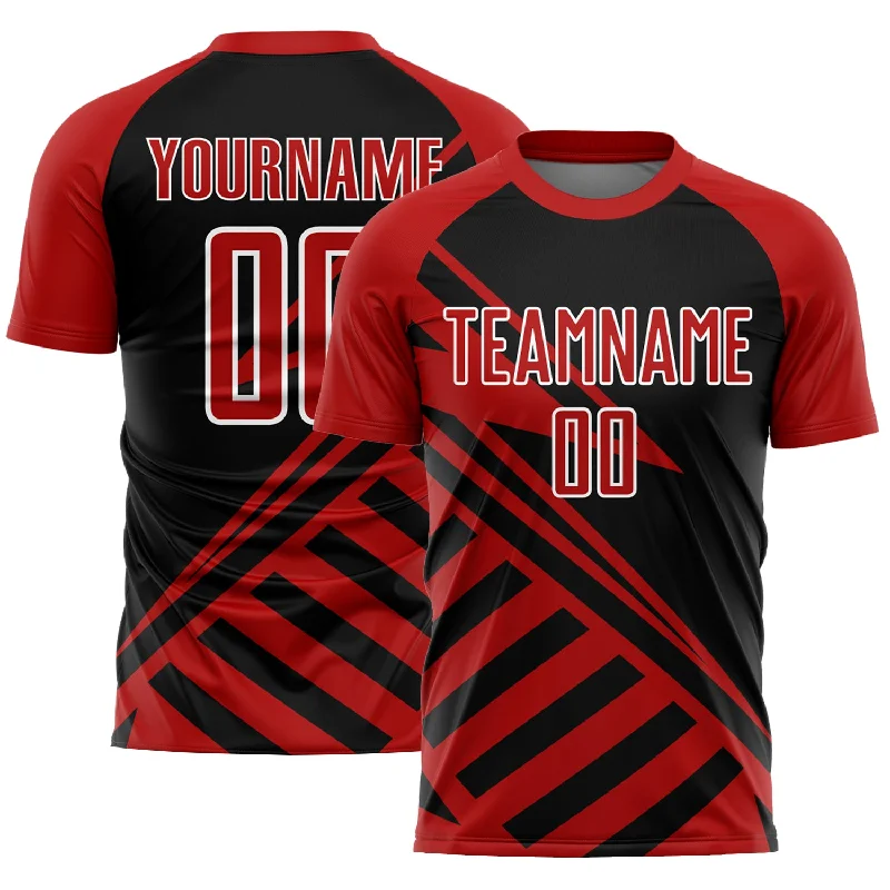 Football Jersey For Team Celebrations-Custom Black Red-White Lines Sublimation Soccer Uniform Jersey