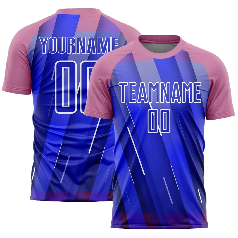 Football Jersey With Secure Pocket-Custom Royal Medium Pink-White Lines Sublimation Soccer Uniform Jersey