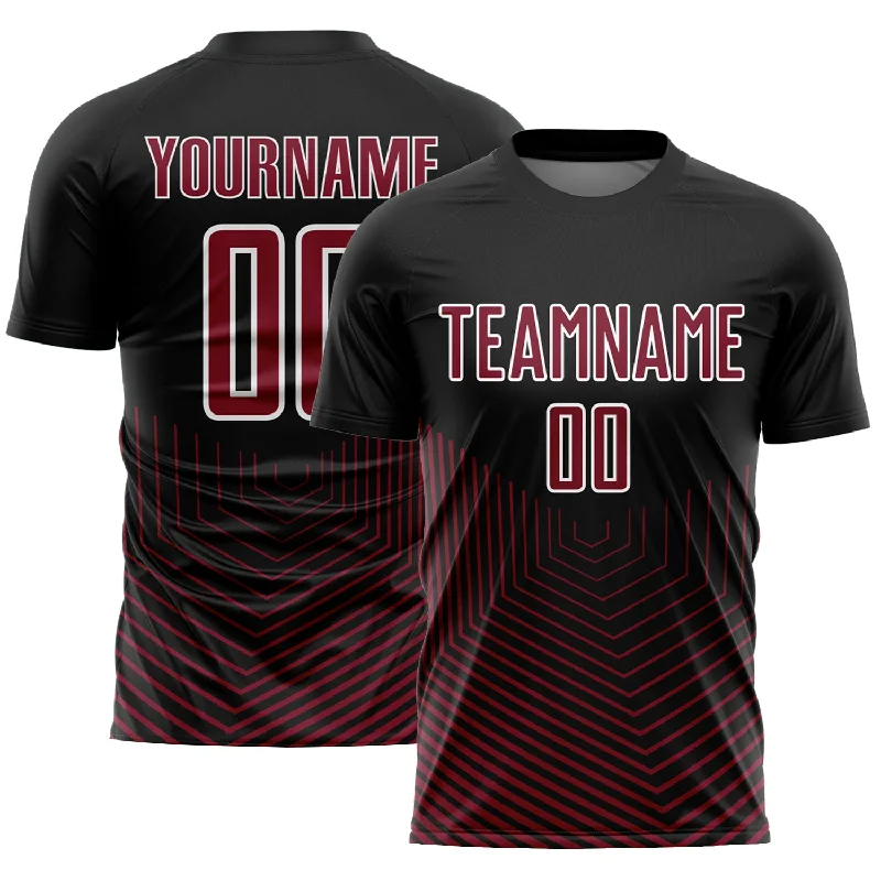 Football Jersey For Weekend Warriors-Custom Black Crimson-White Geometric Lines Sublimation Soccer Uniform Jersey