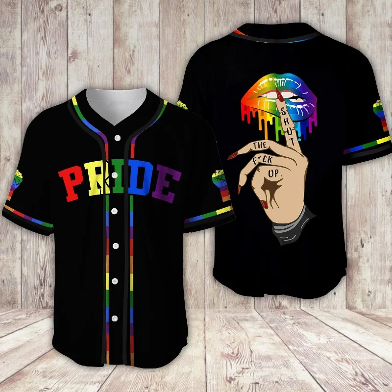 Football Jersey With Custom Graphics-Basketball Jersey With Custom Graphics-Baseball Jersey With Adjustable Fit-Personalized Custom Name LGBT Pride Shut the up Baseball Tee Jersey Shirt Printed 3D