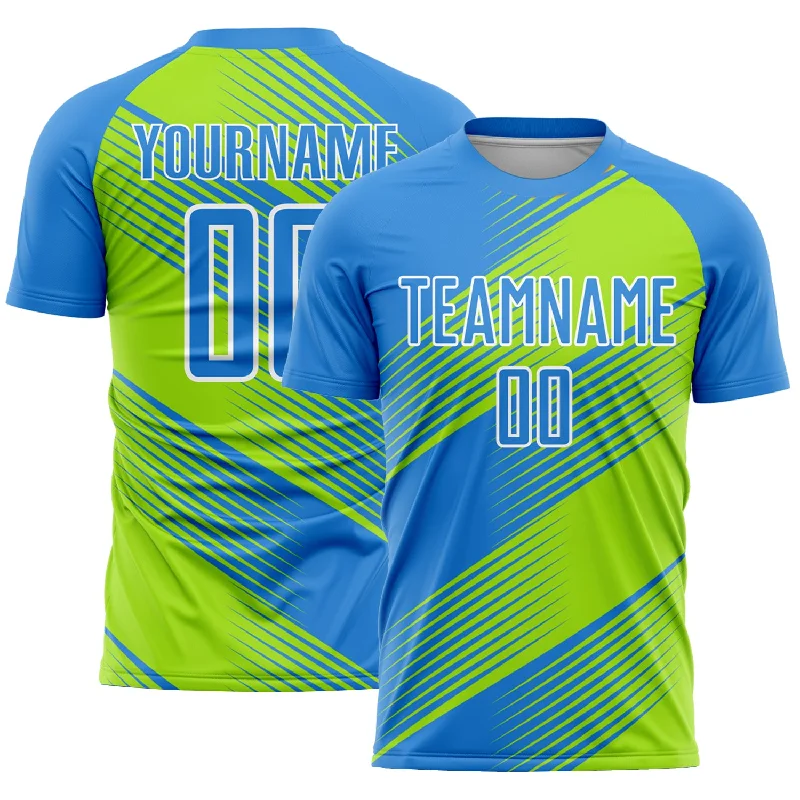 Football Jersey With Multiple Sizes-Custom Powder Blue Neon Green-White Line Sublimation Soccer Uniform Jersey