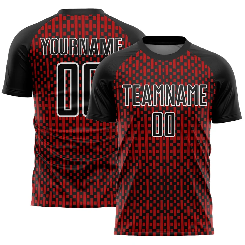 Football Jersey With Large Color Blocks-Custom Black Red-White Abstract Geometric Shapes Sublimation Soccer Uniform Jersey