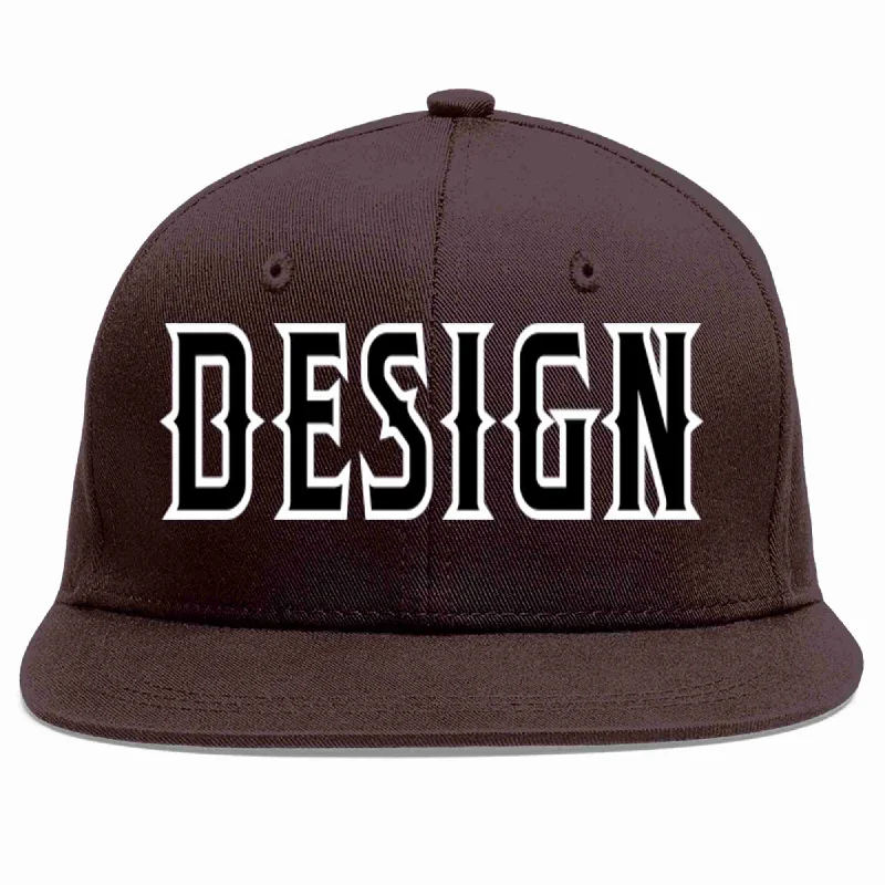 Senior Baseball Cap-Custom Brown Black-White Flat Eaves Sport Baseball Cap Design for Men/Women/Youth