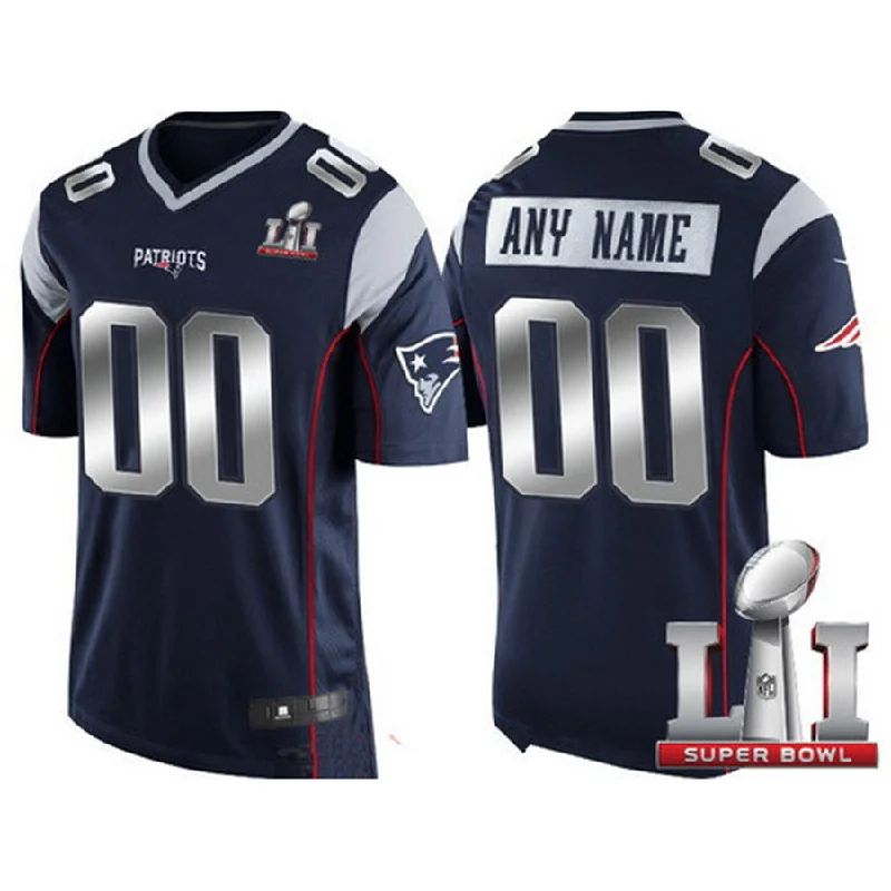 Rugby Jersey For Rugby Enthusiasts-Custom NE.Patriots Navy Blue Steel Silver 2017 Super Bowl LI Limited Jersey Stitched American Football Jerseys