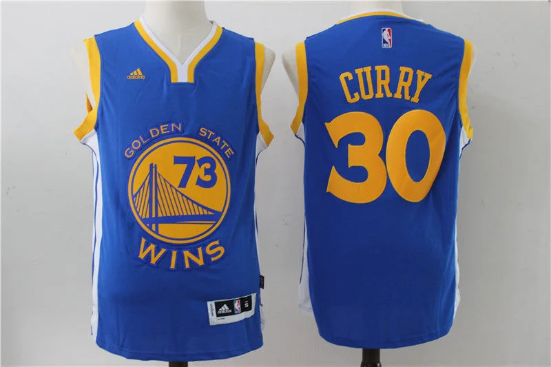 Basketball Jersey With Embroidered Name-Warriors 30 Stephen Curry 73 Wins Blue Swingman Basketball Jersey