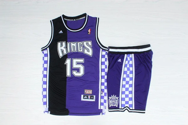 Basketball Jersey With Sleeves-Kings 15 Cousins Purple Hardwood Classics Basketball Jersey(With Shorts)