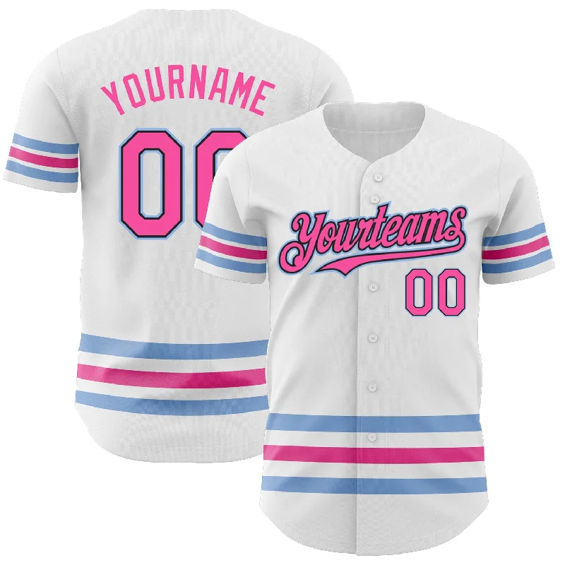 Youth League Football Jersey-Youth League Basketball Jersey-90s Style Baseball Jersey-Custom White Pink Black-Light Blue Line Authentic Baseball Jersey