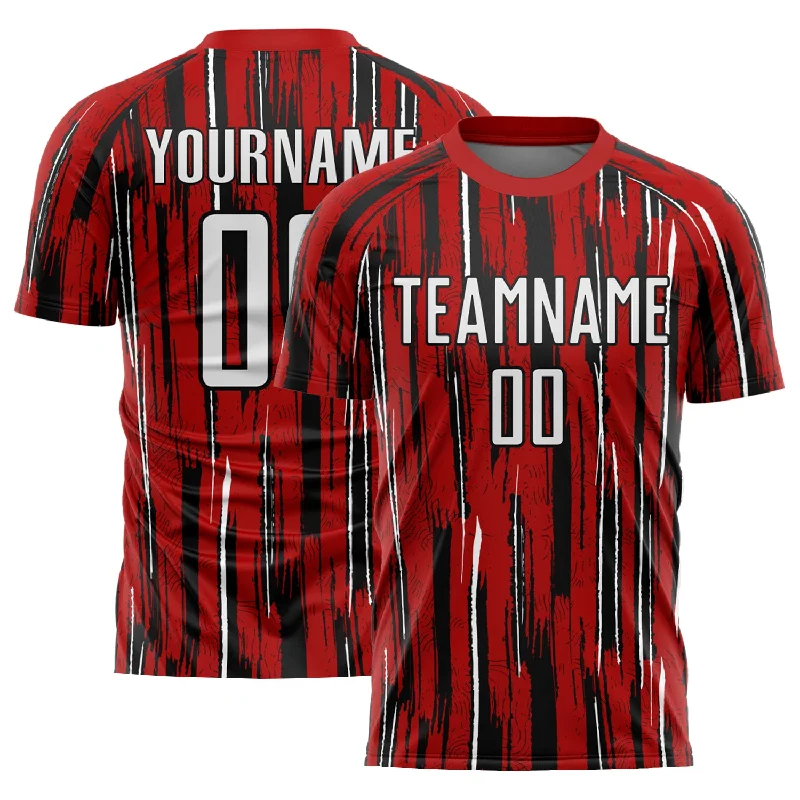 Football Jersey With Athletic Fit-Custom Red White-Black Pinstripe Sublimation Soccer Uniform Jersey