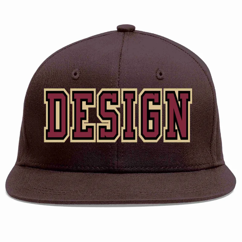 Wool Baseball Cap-Custom Brown Crimson-Black Flat Eaves Sport Baseball Cap Design for Men/Women/Youth