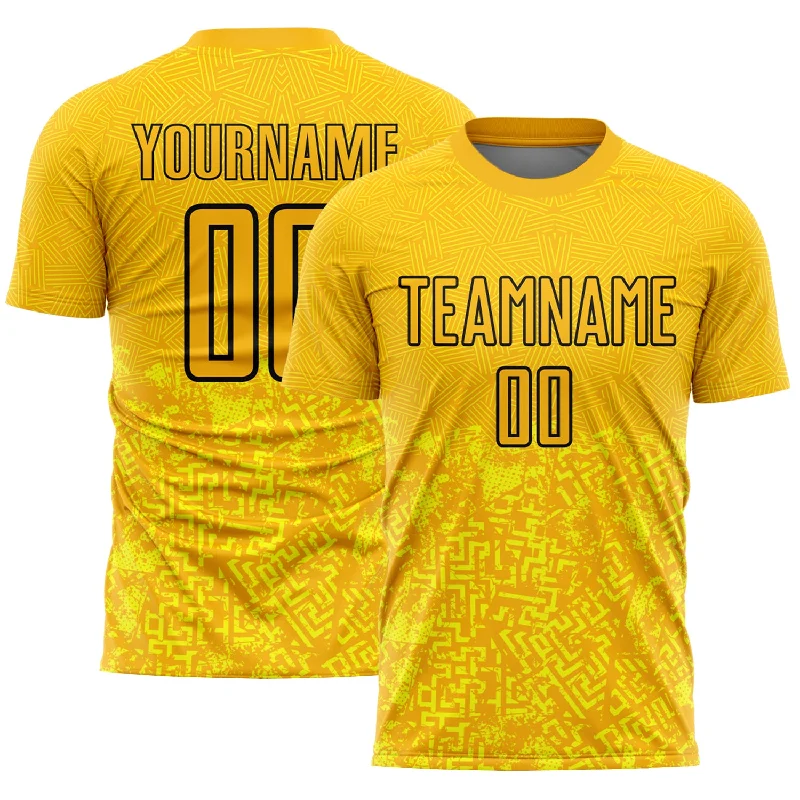 Football Jersey For Warm Weather Play-Custom Gold Black Geometric Shapes Sublimation Soccer Uniform Jersey