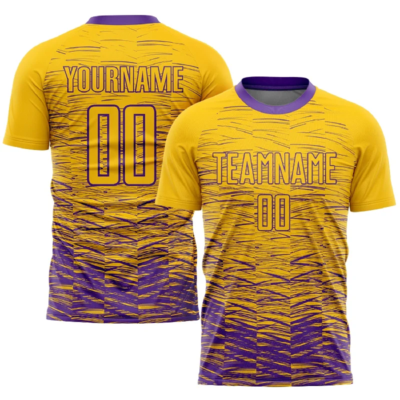 Football Jersey With Advanced Stitching-Custom Yellow Purple Sublimation Soccer Uniform Jersey