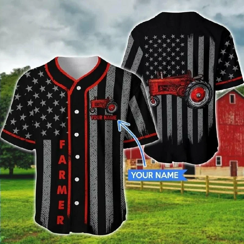 Football Jersey With Form-Fitting Design-Basketball Jersey With Form-Fitting Design-Baseball Jersey With Retro Arcade Look-Farmer Red Tractor Personalized Baseball Jersey, Idea Shirt for Farmer