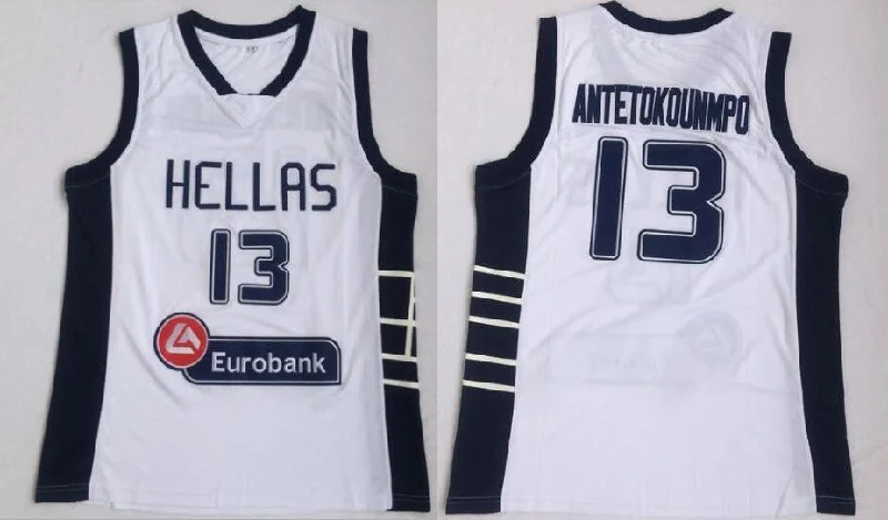 Basketball Jersey With Bold Design-Team Greece Hellas 13 Giannis Antetokounmpo White National Basketball Basketball Jersey