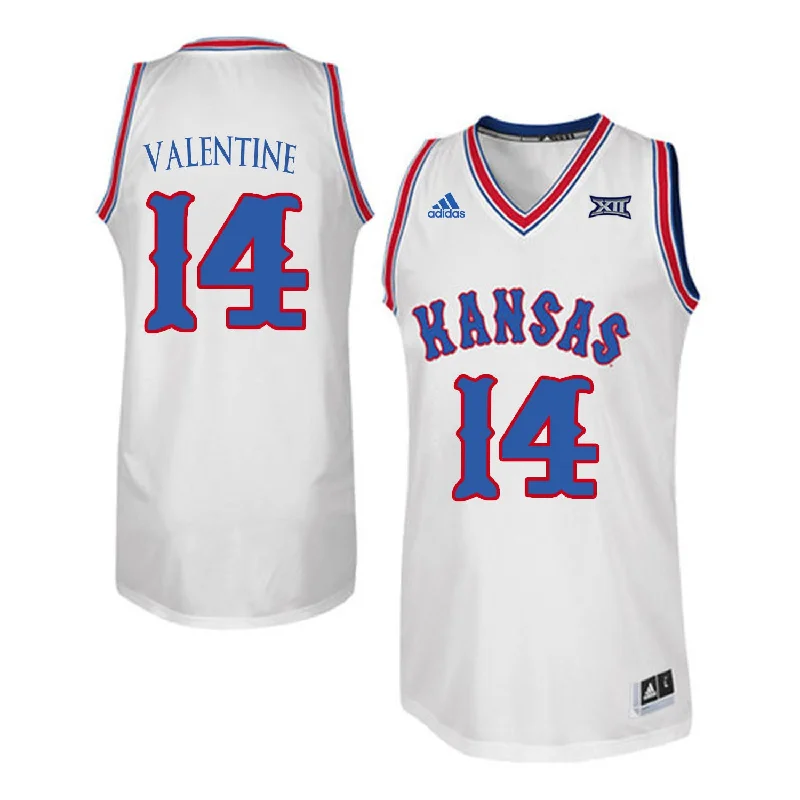 Basketball Jersey For Team Spirit-Kansas Jayhawks 14 Darnell Valentine White Throwback College Basketball Basketball Jersey