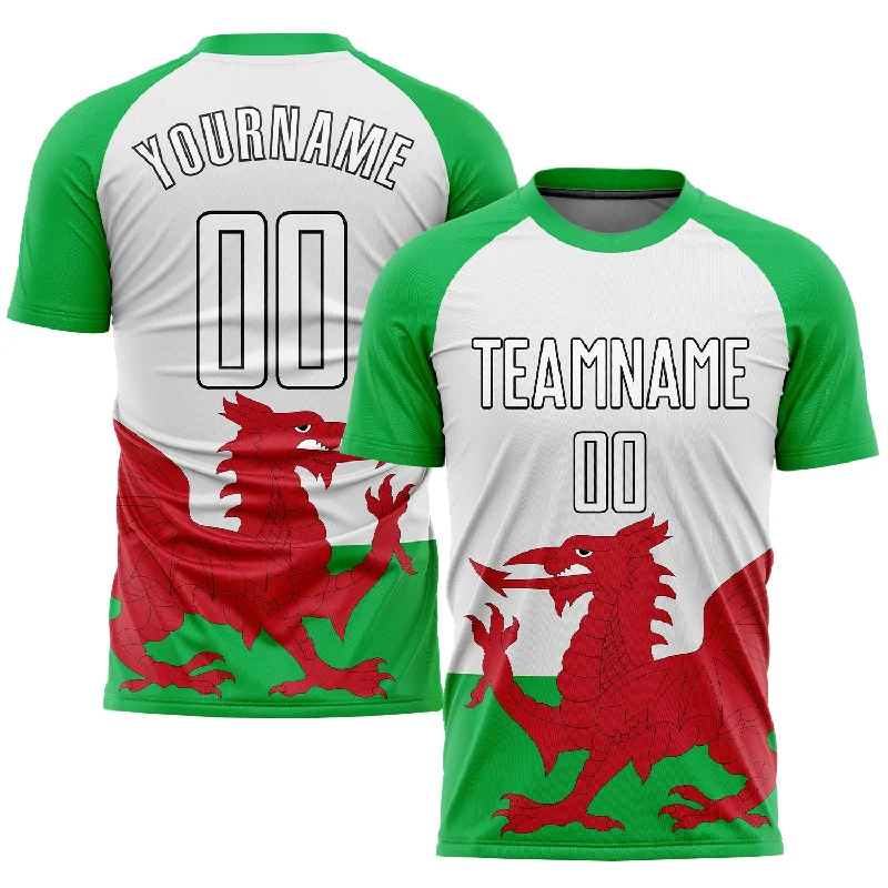 Football Jersey With Advanced Technology-Custom Green White Red-Black Sublimation Welsh Flag Soccer Uniform Jersey