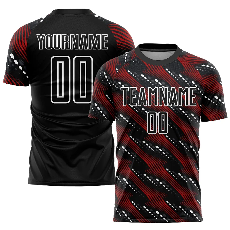 Football Jersey With High Performance Fabric-Custom Black Red-White Sublimation Soccer Uniform Jersey