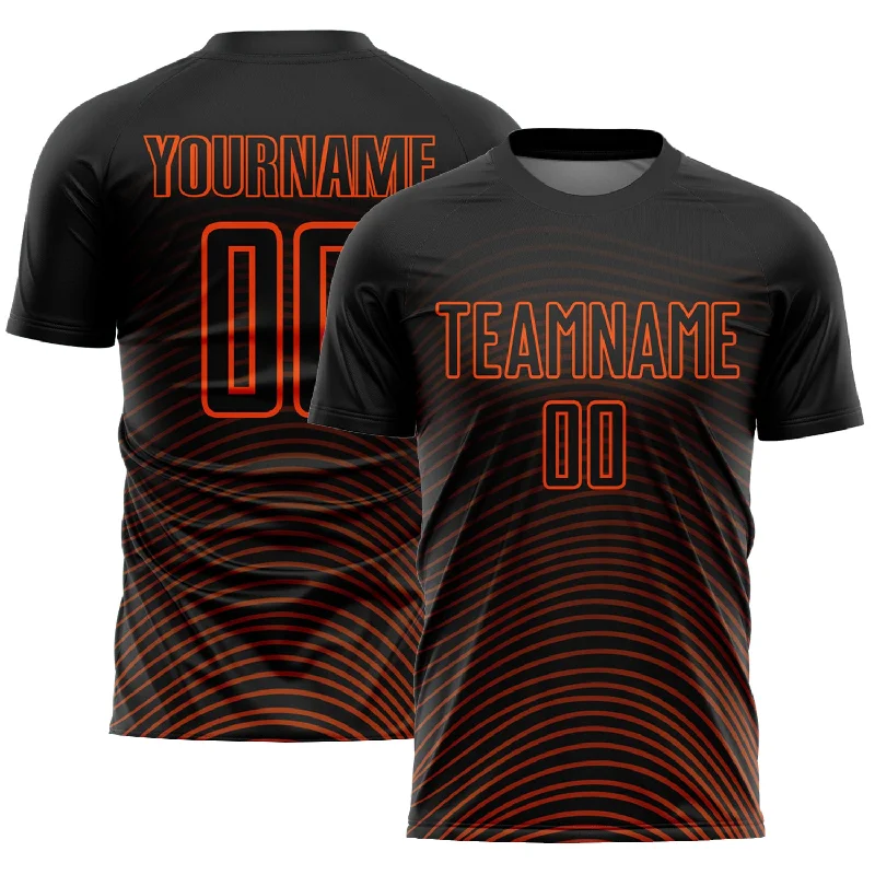 Football Jersey For Adult Leagues-Custom Black Orange Gradient Geometric Lines Sublimation Soccer Uniform Jersey