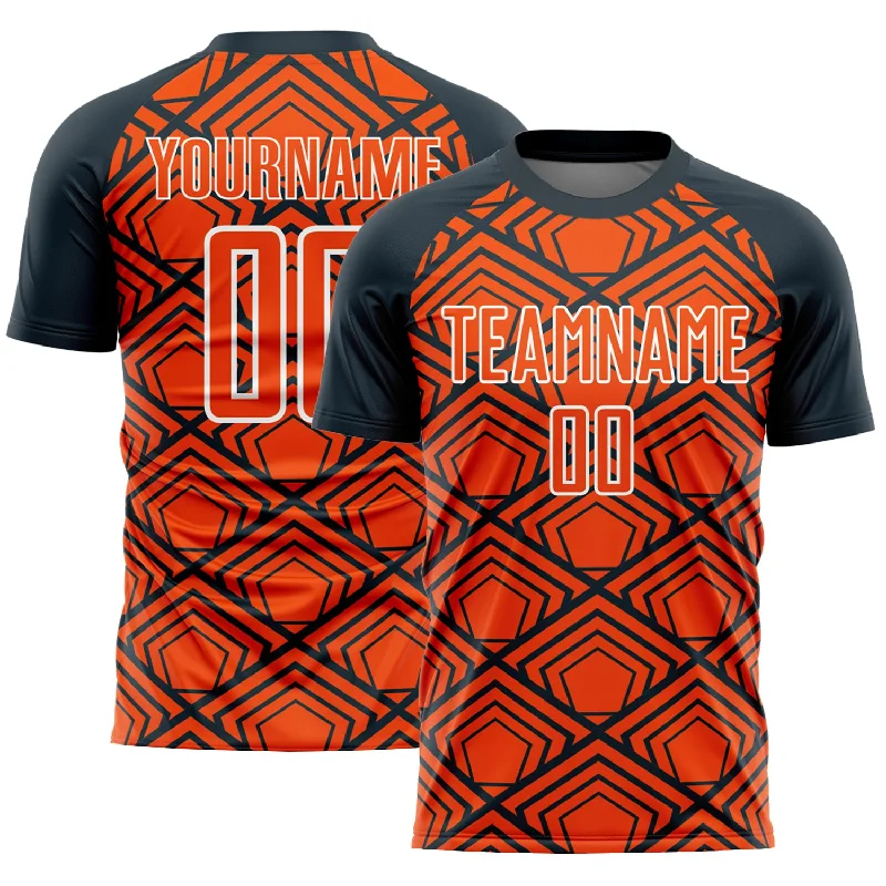 Football Jersey For Sports Clubs-Custom Orange Navy-White Geometric Pattern Sublimation Soccer Uniform Jersey