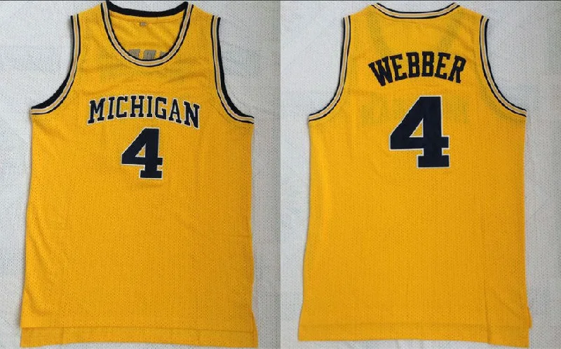 Basketball Jersey For Tall Men-Michigan Wolverines 4 Chris Webber Yellow Mesh College Basketball Basketball Jersey