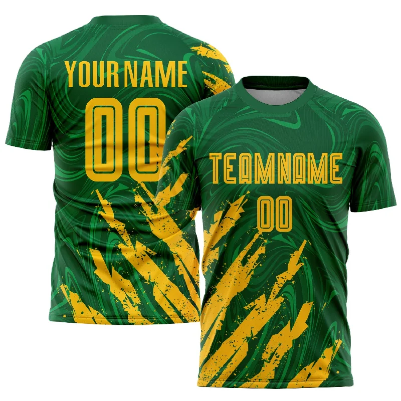 Football Jersey With Sports Graphic-Custom Kelly Green Gold Sublimation Soccer Uniform Jersey