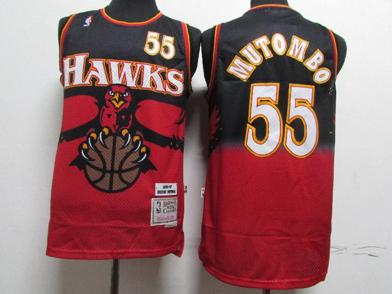 Basketball Jersey With Multiple Sizes-Hawks 55 Dikembe Mutombo Red Hardwood Classics Basketball Jersey