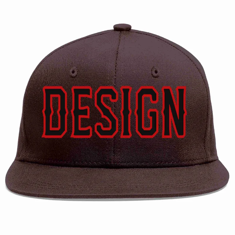 XXL Baseball Cap-Custom Brown Black-Red Flat Eaves Sport Baseball Cap Design for Men/Women/Youth