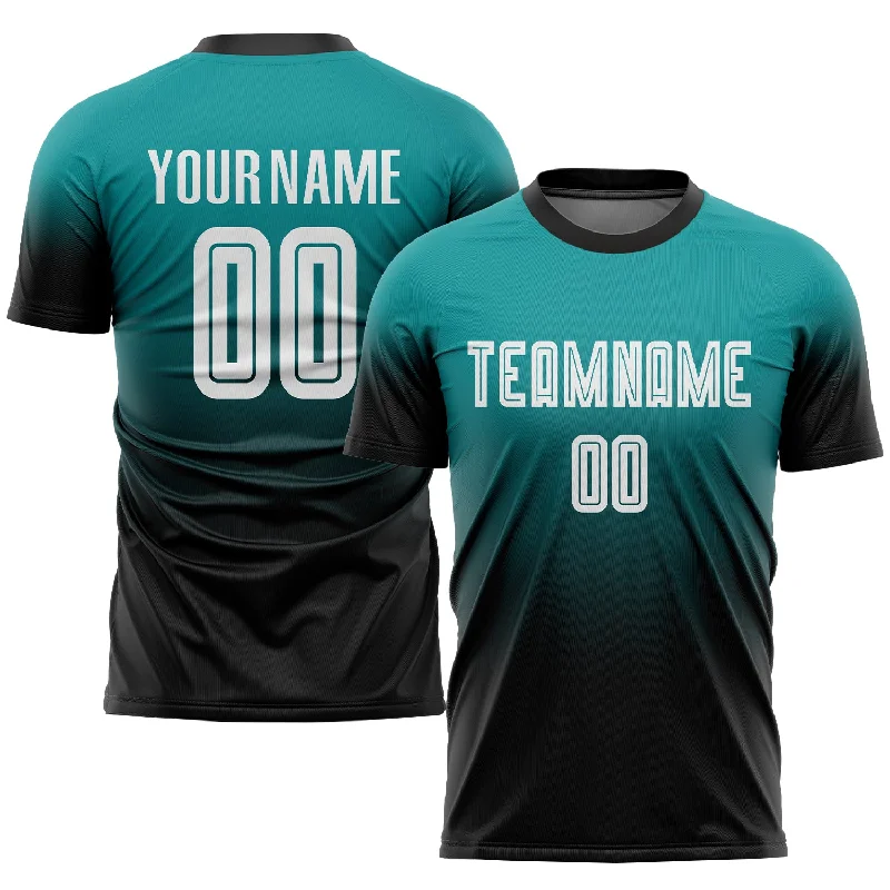 Football Jersey For Professional Players-Custom Teal White-Black Sublimation Fade Fashion Soccer Uniform Jersey