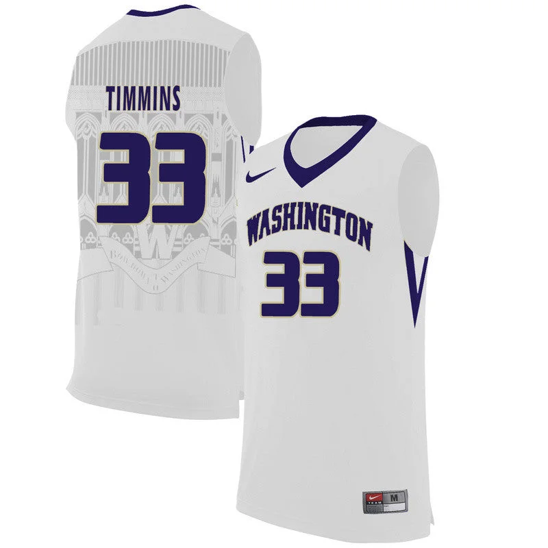 Basketball Jersey With Side Panels-Washington Huskies 33 Sam Timmins White College Basketball Basketball Jersey